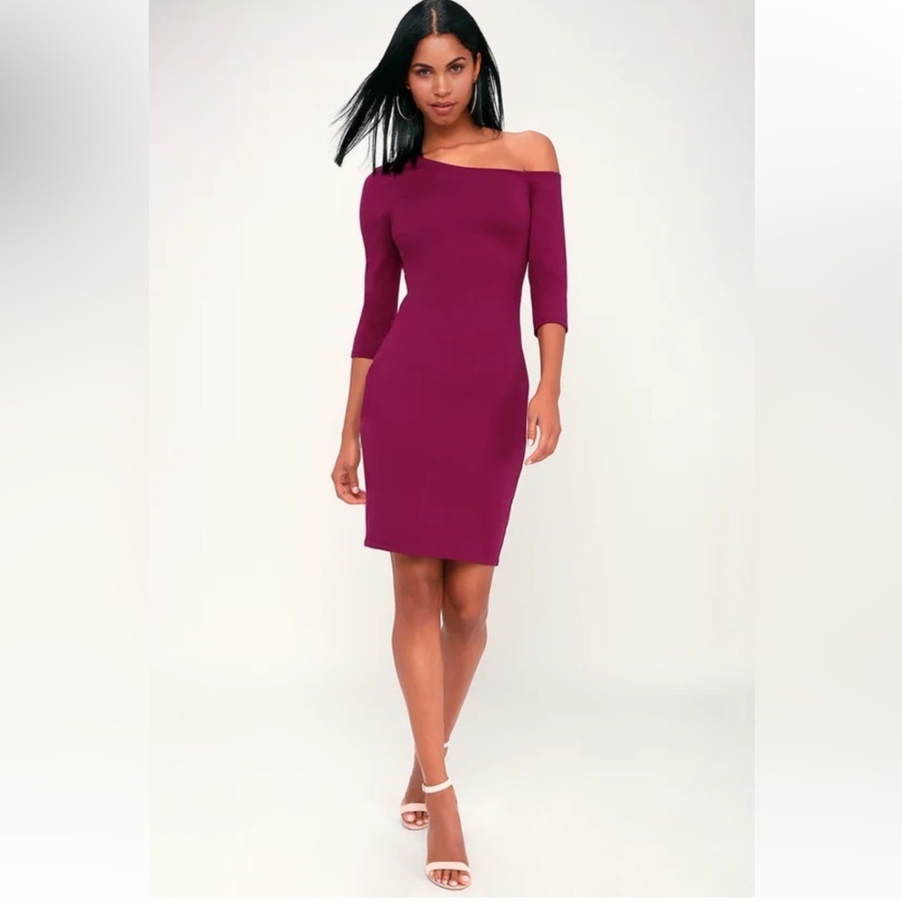 Lulus Precious Thing Magenta Asymmetrical Off The Shoulder Mini Dress Sz S NEW